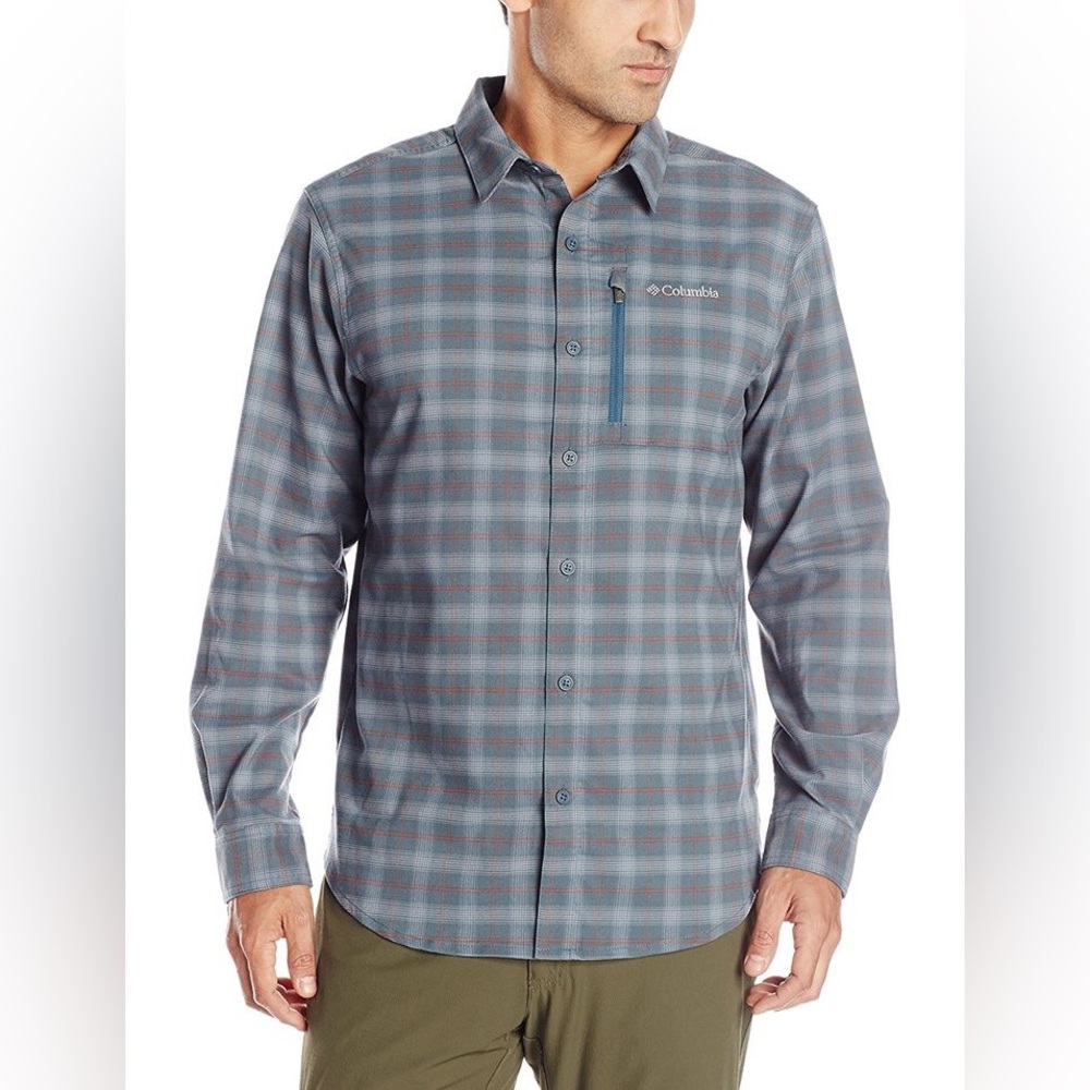 Columbia Gray Plaid Casual Button Down Shirt
